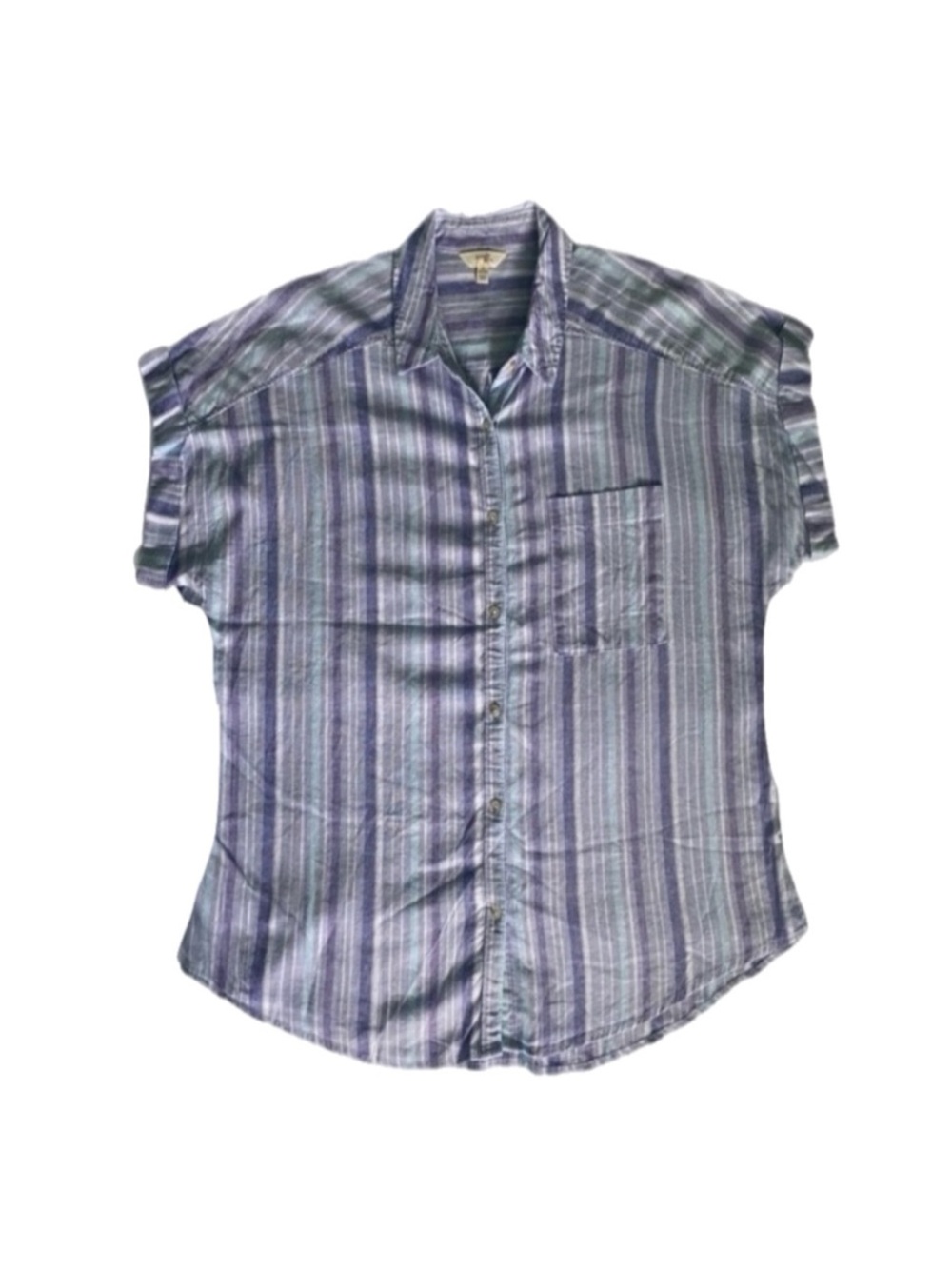 Terra & Sky Purple White Striped Linen Blend Blouse 1X